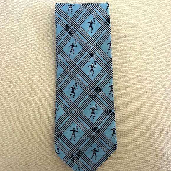 1970’s Christian Dior pickle ball/tennis blue and white tie - Picture 1 of 5